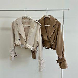 Jody Cropped Trench Coat (Khaki)