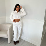 Riley Cropped half zip sweater (WHITE)